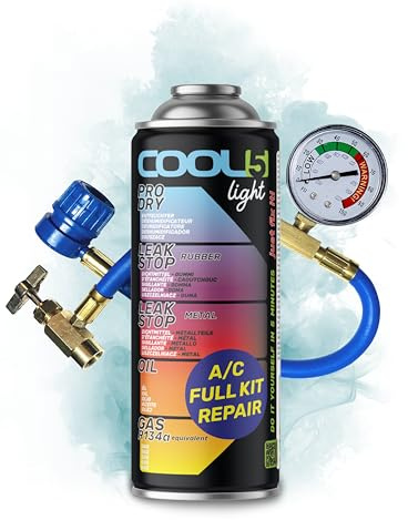 COOL5 recharge gaz de remplacement r134a, réfrigérant de remplacement r134a pour climatisation automobile - 1 boîte 5en1 LIGHT, 235 g + tuyau de mesure