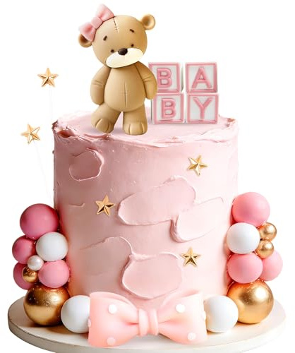Pink Bear Cake Decoration Bow Bear Shower Cake Topper Pink Theme Decor Shower Birthday Party Supplies
