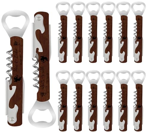 12 Stück Personalisierter Flaschenöffner Holz mit Korkenzieher - Hochzeitsgeschenk für Gäste in Burgunderrot | Multifunktion Weinöffner & Gravur als Gastgeschenk