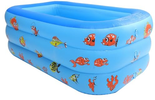 Kisangel Piscina Hinchable Infantil Azul De PVC Triple Bañera y Colchoneta De Agua para Niño Niña y Bebés Refrescante para Casa y Verano
