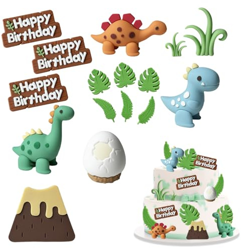 16PCS Dinosaur Cake Decorations Dinosaur Egg and Leaves Cake Toppers for Birthday Party Supplies Creative and Fun Dinosaur Theme Party Supplies for Boys Girls Baby Shower Cake Decorating Ideas