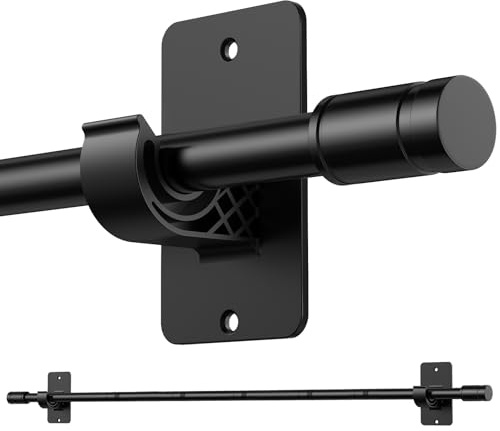 PeSenp Curtain Poles No Drilling 84-238cm, 16mm Diameter No Drill Curtain Pole, Black Metal Curtain Rod No Drill with Adhesive Brackets, Perfect for Renters and Temporary Installations