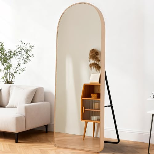 ECHOLYMTT Espejo de Pie Cuerpo Entero 160x50cm Dorado en Forma de Arco, Cristal Templado, para Pared o Soporte de Habitación