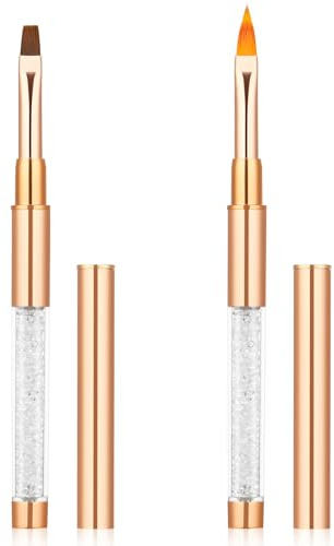 BUTBU 2Pcs Pinceau Nail Art Ongles, Pinceaux à gel pour ongles avec couvercle, Pinceaux Peinture Professionnels pour Vernis Semi Permanent Ongle Gel Peinture Acrylique