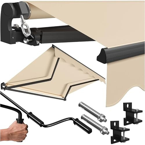 KESSER® Gelenkarmmarkise Vormontiert Markise Gelenkmarkise 250 x 200 cm Terrassenmarkise Sonnenmarkise inkl. Wandhalterung Sonnenschutz Balkonmarkise wasserabweisend Alu/Polyester Beige