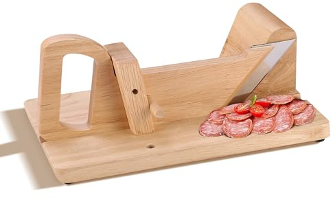 Todeco Guillotina de Embutidos de Madera, Cortadora Manual con Hoja de Acero Inoxidable para Salchichón, Chorizo, Salami y Verduras, Accesorio de Cocina para Aperitivos