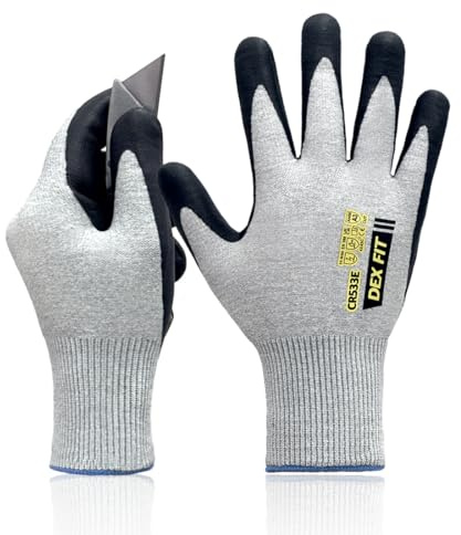 DEX FIT Gants Anti-Statique ESD A3 Anti-Coupure CR533E – EN388 4X43C & EN16350, ANSI A3, Sans Fibre de Verre, 13-Gauge 3D Comfort Fit, Mousse Nitrile à Base d’Eau; Gris L 1 Paire