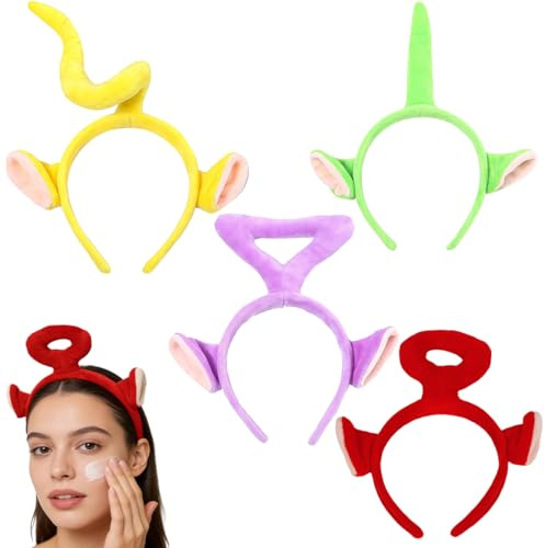 VRYNDH 4 Piezas Diademas Lindas de Teletubbies Animadas – De Felpa Suave, con Detalles 3D y Horquillas,Ideal para Lavarse la Cara,Accesorios para el Cabello para Niñas, Fue un buen regalo para él