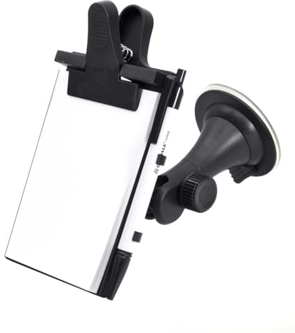 CarStyling-Shop Soporte para bloc de notas con bolígrafo, soporte con ventosa con función giratoria, ideal para coche, cocina, oficina, hogar, soporte para documentos, ancho 87 x alto 130 mm