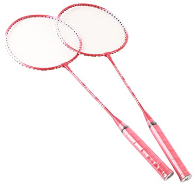Naroote Badmintonschläger-Set, Leichte Eisenlegierung, 2-Spieler-Schläger für Anfänger, Drinnen und Draußen (Rot)