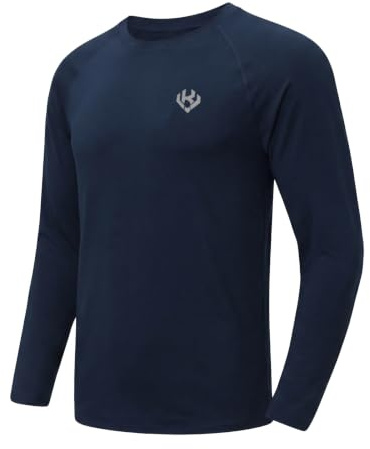 VanKee T-Shirt Manche Longue Homme Respirant Séchant Rapidement Sports Tee Shirts Léger Protection Solaire UV Hauts Fonctionnels Étirement Col Rond Tops pour Fitness Cyclisme Entraînement Randonnée