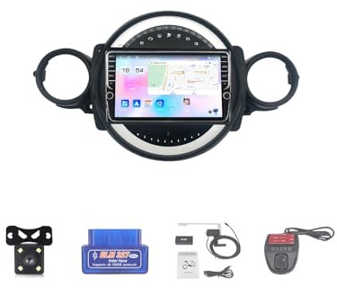 Autoradio pour Mini 2007-2015, 2 DIN, Android 12, écran IPS 8,2, Bluetooth 5.0, CarPlay sans Fil, Android Auto, Navigation GPS, Wi-FI 4G, DSP, RDS, Dab+, Commandes au Volant