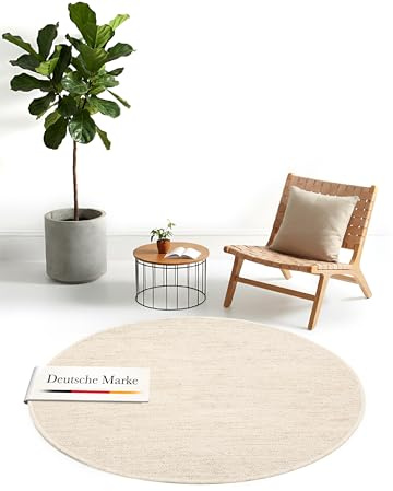 jaloom Wollteppich Lui Weiß Rund Ø 60 cm | Moderner Teppich für Wohnzimmer und Küche