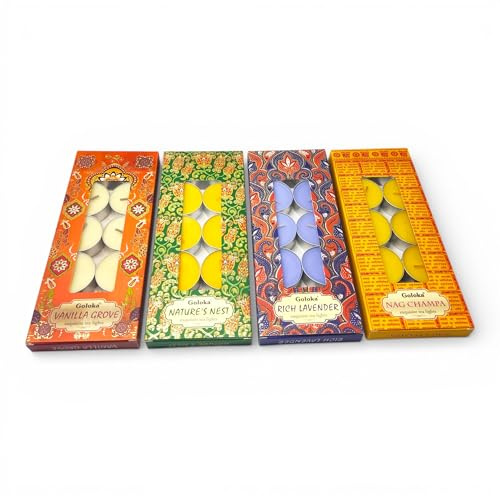 Goloka Velas de Té Perfumadas, 4 Aromas Surtidos, 40 Velitas, 11g cada una, 3.3 Horas de Duración