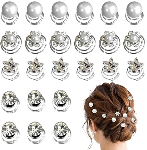 24 Pezzi Forcine per Capelli Sposa, Fermaglio Capelli Spirale con Cristalli e Perle, Accessori Capelli Donna per Matrimonio e Cerimonia, Set di 24 Forcine a Vite in 4 Stili, Argento