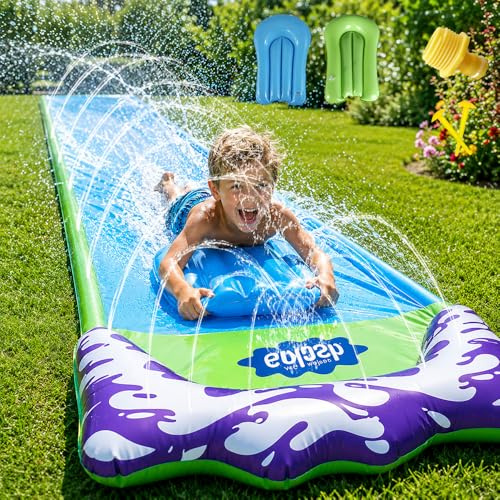 Mineup 15.7ft Water Slide with 2 Bodyboard, Single Lane Slip and Slide for Summer Fun, Long Lawn Water Slides with Water Sprinklers, for Backyard and Outdoor Water Toys Play for Kids Adults