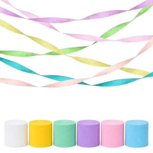 Premium Crepe Paper Rolls Streamers Set, Colorful Paper Streamers for Party Decorations, Elegant Pastel Tissue Paper Backdrop for Birthday, Wedding and Festival DIY Crafts，4.5 cm x 25 m/Roll