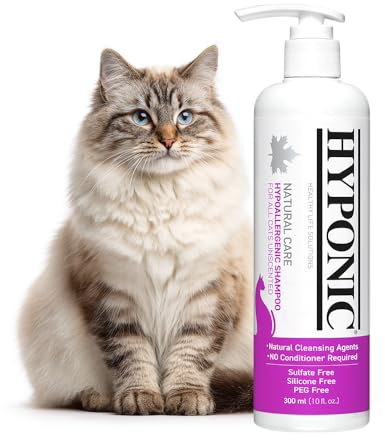 HYPONIC Hypoallergenic Premium Shampoo for All Cats - Fragrance Free Cat Shampoo for Dry Skin, Dandruff, Allergy (Unscented 10.1 oz)