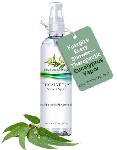 Three Drops of Life Eucalyptus Shower Spray, Premium Essential Oil Mist, Spa Quality for Strong Refreshing Scent, Home, Office and Bath (Eucalyptus Spray for Shower, 4oz)