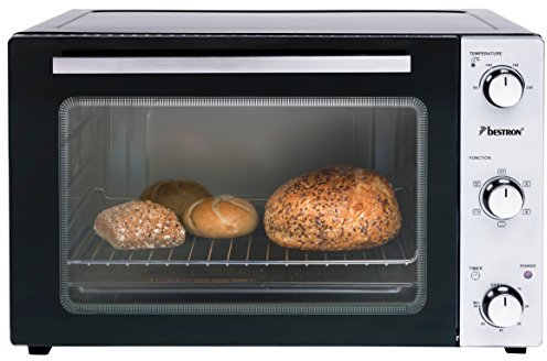 Bestron Mini Horno 2 en 1 con Pincho Giratorio, 55 Litros, 2000 W, Acero inoxidable, Negro