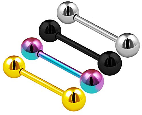 KJM FASHION 4 STK Eloxiert Chirurgenstahl Tongue 1,6 mm 14g 16mm 5/8 6mm Kugel Nippel Brustwarzen Tongue Zunge Ohrringe Piercing Schmuck 2529