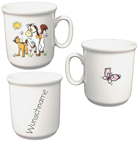 Doriantrade Porzellan-Kinder-Tasse mit Namen, personalisierbar, Tiermotive, 0,21 l, Zylindrisch, Thematisch, Offene Tasse, Geschenk für Kinder, Klassiker, Wiederverwendbar, Alle Gelegenheiten, Liebe