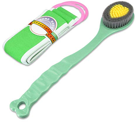QiCheng&LYS Badebürste Mit Langem Griff, Rückenbürste Mit Langem Stiel, Rückenbürste Dusche Kunststoff -14 Zoll (Grün und Schlamm Handtuch)