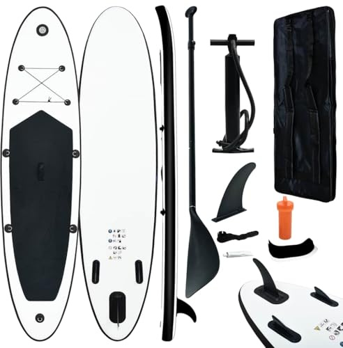 'vidaXL Inflatable Stand Up Paddleboard Set, Black and White - Atmosphere Paddleboard with Complete Accessory Kit, Perfect for Recreational Paddling and Small Wave Surfing