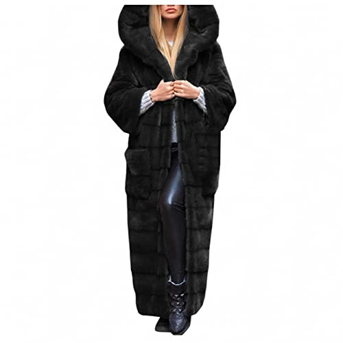 SGSD Cappotto in pelliccia da donna con cappuccio - lungo cappotto in pelliccia caldo invernale giacca lunga in pelliccia sintetica mantello in pelliccia sintetica donna elegante giacca in pelliccia