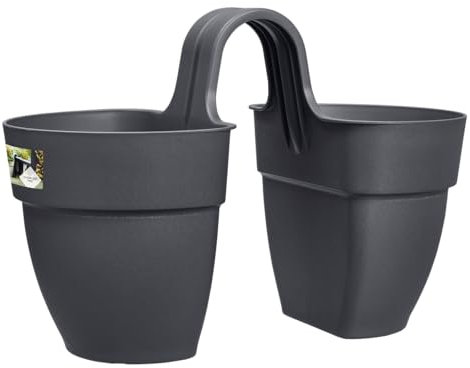 elho Vibia Campana Flower Twin 21 - Übertopf für Balkon & Außen - Ø 20.5 x H 26.5 cm - Schwarz/Anthrazit