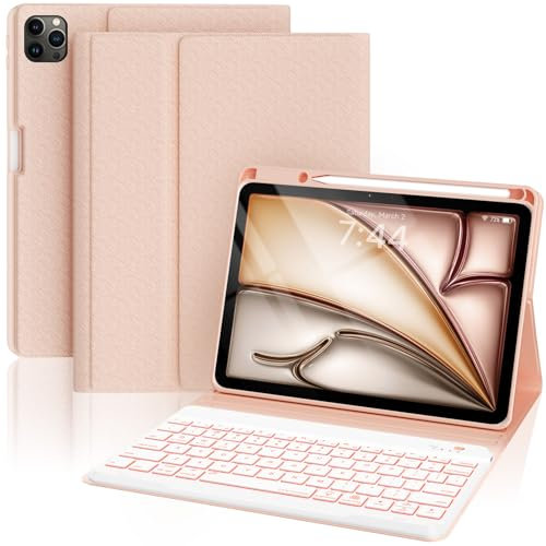 Enlarged Keycap Keyboard with Case for iPad Pro 12.9 Inch 6th Generation, Anti-Fall Keycap Backlit Keyboard for iPad Air 13 (M2 2024), Detachable Keyboard Case for iPad Pro 12.9 5th, 4th, 3rd Gen