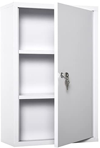 kleankin Armadietto Medicinali a 3 Livelli in Acciaio con 2 Chiavi e Montaggio a Parete, 40x18x60 cm, Bianco
