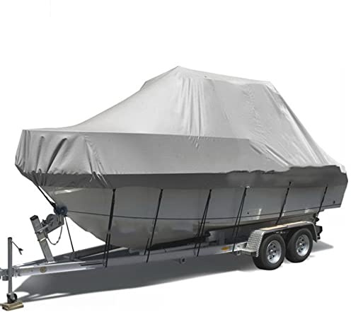 Telo Copri Barca A Motore, 210d Tessuto Oxford Resistente alla Polvere Copertura Impermeabile per Barche, Copertura per Telone per Barca, 21~24 Piedi,Grigio,21~24ft