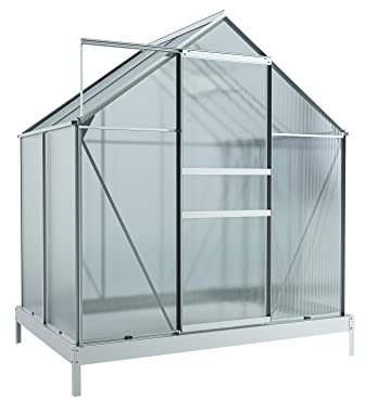 Outgarden Gewächshaus Diantha | Hohlkammerplatte 4 mm | 2,5 m² | Aluminium Eloxiert | BxTxH: 195 x 131 x 124 cm | Mit 1 Dachfenster | Inkl. Fundament