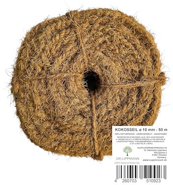 DR.LIPPMANN Kokosseile ø 10 mm / 50 m – Reine Naturseile, unbehandelt, für den Garten, zum Baum anbinden und für DIY Projekte