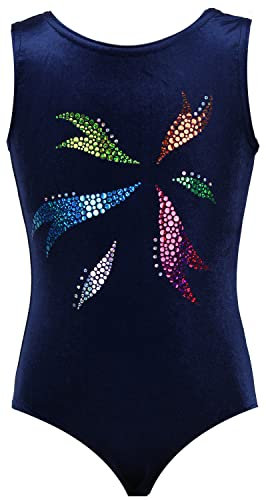 Mädchen Kurzarm Gymnastikanzug Stretch Velvet blickdicht Kinder Turnanzug mit Rundhals Samt & Hexagon-Pailletten Turnbody Gymnastiktrikot Turntrikot