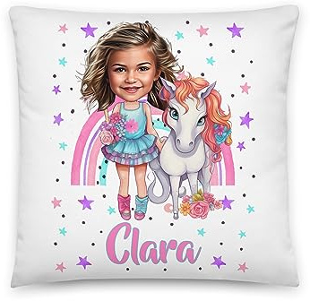 Kembilove Cojín Personalizado para Niño con Foto y Nombre - Infantil Ultra Suave y Cómodo - Vuelta al Cole - Regalo Original (Unicornios)