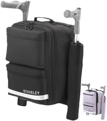 Staveley Mobility Scooter Crutch Bag | XL Expandable Shopping Bag for Electric Mobility Scooter Wheelchair & Boot Scooters | 2 Crutch Holders Bag for Mobility Aid Mobility Scooter Accessories Black