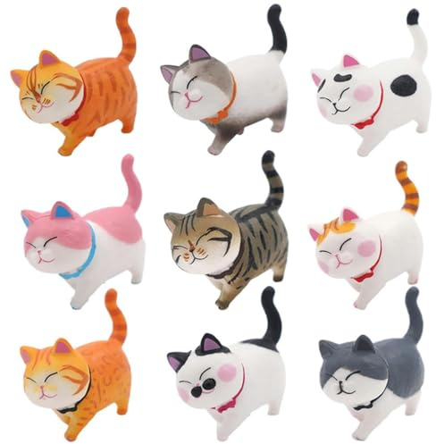 Greyoe Cat Figurine, 9 Pcs Realistic Cat Figurines Ornament Cake Toppers Educational Kitty Figures Animal Figures for Home Car Decor