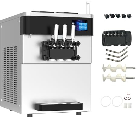 AnyDoor Commercial Ice Cream Maker Machine 2200W 3 Flavors Countertop Soft Serve Ice Cream Machine 5.3 to 7.4 Gal/H Pre-cooling Auto Clean LCD Touch Screen for Snack Bar Restaurants