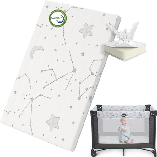 YENING Pack and Play Mattress Topper Baby Pack N Play Mattresses for Playpen and Playard with Washable Cover 38x26x1, 1 Pack Firm Foam