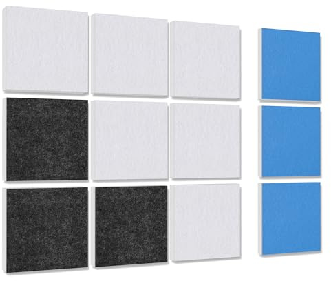 platino24 Akustikpaneele 12 Elemente Colore Quadrat 27,5 x 27,5 cm Multicolore I Schallabsorber aus Basotect G+ mit Akustikfilz I Schalldämmung Wand & Decke I Akustikelemente Wandpaneel