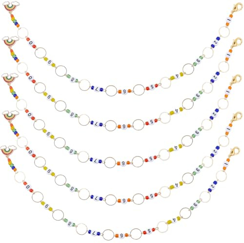SUNNYCLUE 1 Box 6Pcs Knitting Chain Row Counters Cute Number 0~9 Beads Locking Crochet Stitch Marker Charms Enamel Rainbow Charm Removable Row Counting with Lobster Clasps for Crafts Sewing Weaving
