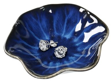 SYF-UN Ceramic jewelry dish,gifts for women her leaf jewelry Plate trinket key tray small ring dish holder nightstand decor home decor Christmas Birthday Friendship Gift (Blue)