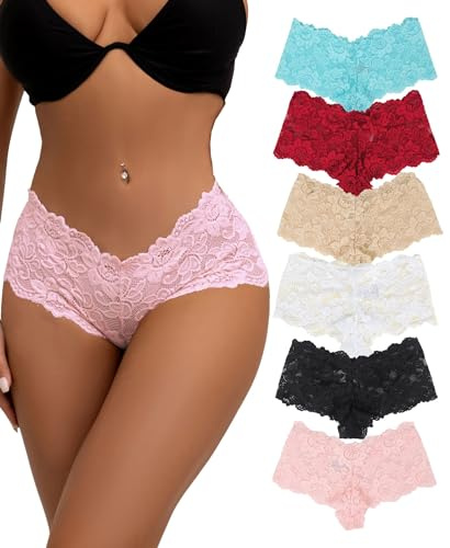 ohyeahlady Women French Knickers Plus Size Hipster Panties Brazilian Underwear Sexy Bikini Briefs Lace Boyshorts Multipack 6 Pack Size 20 Multicolor