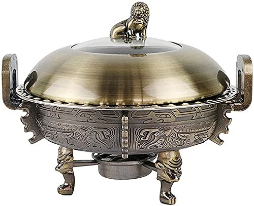 OQHAIR Plato de frotamiento de 3 litros, Calentadores de Chafer Redondos de Acero Inoxidable, Juego Completo con sartenes para Alimentos, Soporte de Aluminio, Tapa de Olla Visible y Sopor