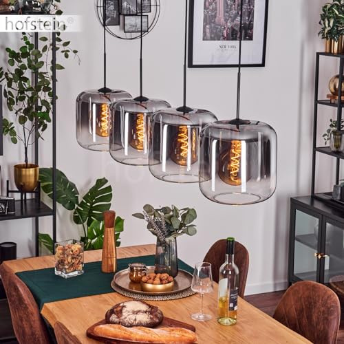 HOFSTEIN Hängeleuchte Lauden, 4-flammige Hängelampe aus Metall/Glas in Schwarz/Rauchfarben/Klar, moderne Pendelleuchte im Retro/Vintage-Design, Ø Schirme 25 cm, E27, Esszimmer, Küche, Wohnzimmer