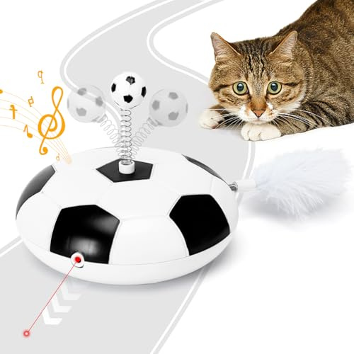 Nobleza 5 in 1 Interactive Cat Toys for Indoor Cats Adult Kitten Toys for Indoor Cats Automatic Moving Electronic Cat Toy with Laser, Bird Sound Smart Cat Toy 2 Feathers, Spring Ball Battery Powered