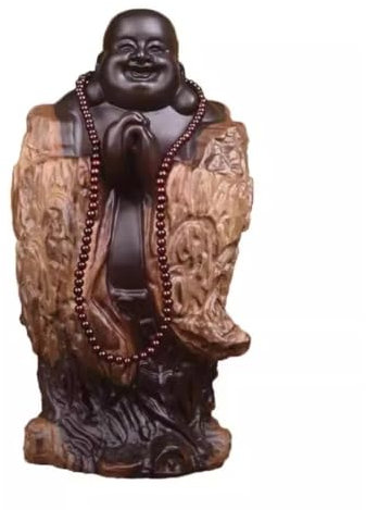 Habrur Buddha Figuren Deko Wohnzimmer Blackwood Buddha-Statue, Massivholz-Schnitzerei, Skulpturen, Lachender Buddha, Für Heimdekoration, Büro, Schreibtisch Buddha Figur(Size:24 * 22 * 60cm)