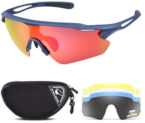 Snowledge Sportbrille Fahrradbrille Herren und Damen Radsportbrille Sonnenbrille Erwachsene Sport Radbrille Polarisiert Windschutz Brille Motorradbrille Rahmen TR90 UV400 Schutz
